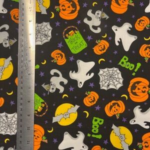 Vintage Cotton Quilting Fabric Remnant Halloween Ghost Pumpkin Cat 22” X 45”